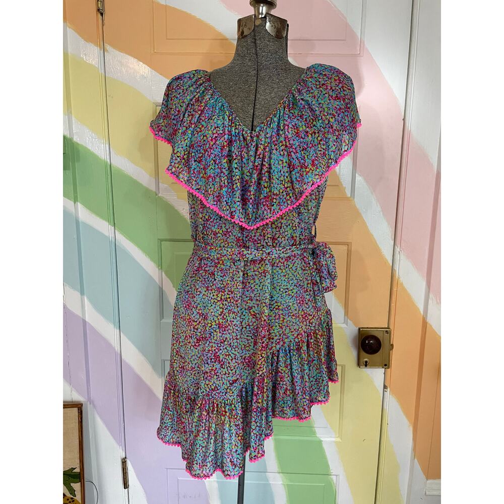 Luli Fama Unwrap Me Wrap Dress Small Ruffle Resort Cover Up